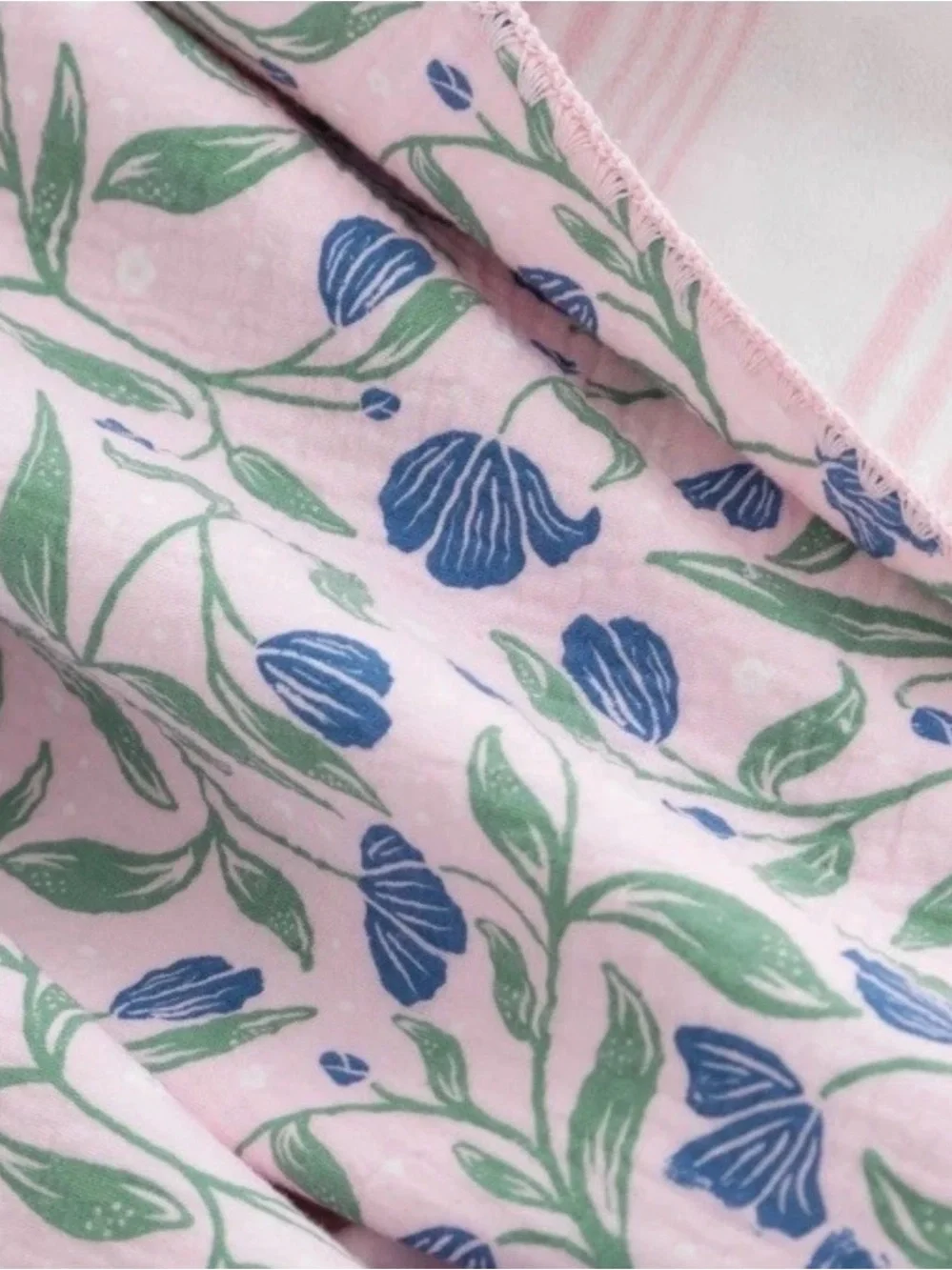 Berkshire Pink Floral Cotton Gauze Throw with Plush Reverse